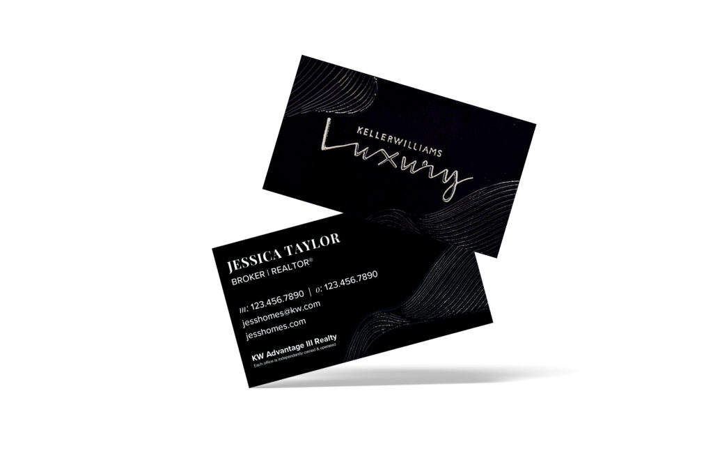 Horizontal Black Wave Spot UV Back Front Foil KW Luxury Business Card